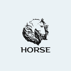 Horse head logo design with abstract texture graphics and black and white style