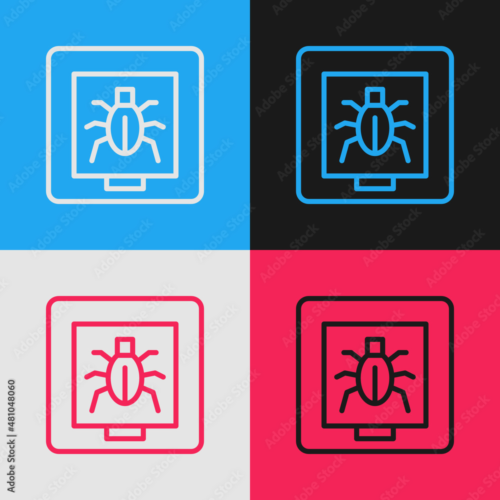 Poster pop art line insects in a frame icon isolated on color background. herbarium. vector