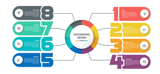 Steps business timeline process infographic template design with icons