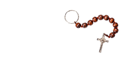 Naklejka premium Catholic denarius and crucifix on white background