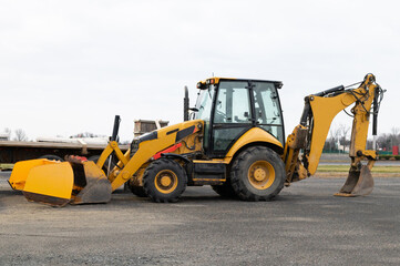 Wheel loader machine on the road