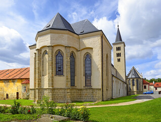 Historic romanic church of Assumption of the Virgin Mary monastery in Milevsko, Czech Republic - obrazy, fototapety, plakaty