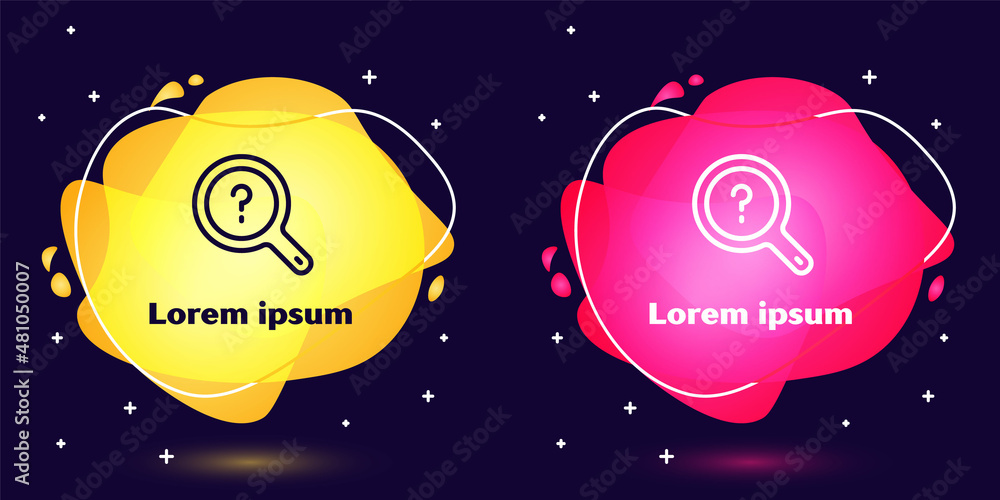 Poster set line unknown search icon isolated on blue background. magnifying glass and question mark. abstra