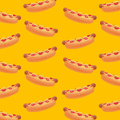 Hot dogs seamless background pattern motive fast food template concept