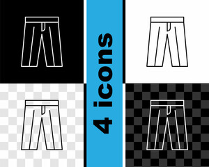 Set line Pants icon isolated on black and white, transparent background. Trousers sign. Vector