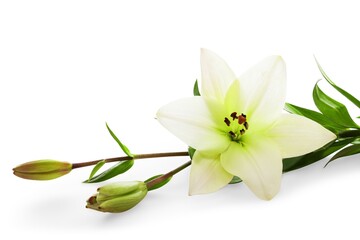 Naklejka premium Easter white lilies with green leaf