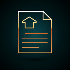 Gold line House contract icon isolated on dark blue background. Contract creation service, document formation, application form composition. Vector