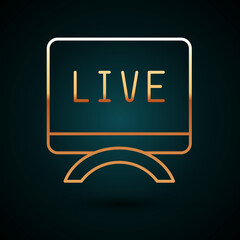 Gold line Live report icon isolated on dark blue background. Live news, hot news. Vector