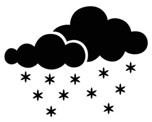 Clouds with snow - vector silhouette picture for logo or pictogram. Cloudy and snowflakes, weather - sign or icon for weather forecast.