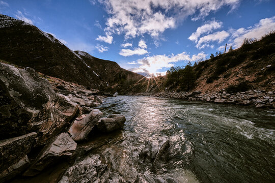 A sunset view of the Payette River from Kirkham hot springs.