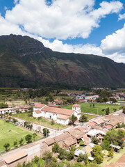 Fototapeta na wymiar View of agriculture structure made by Inca culture in Yucay. Town in the Sacred Valley in the Peruvian Andes.