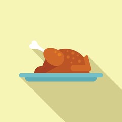 Chicken lunch icon flat vector. Meal school