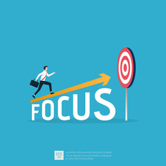 Business concept, businessman running toward to the target, Focus on goal symbol