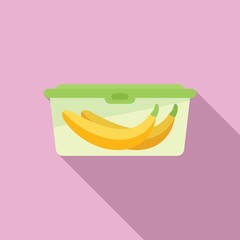 Banana lunch box icon flat vector. Dinner food