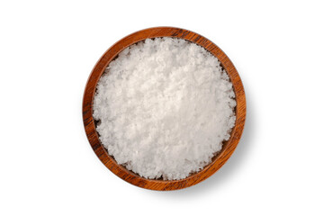 Fototapeta na wymiar Salts in wooden bowl on white background. top view 