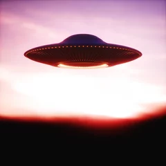 Deurstickers Unidentified flying object - UFO. Science Fiction, 3D illustration concept of ufology. © ktsdesign