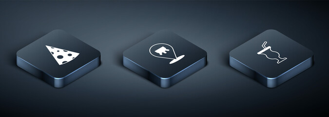 Set Isometric Cheese, Milkshake and Udder icon. Vector