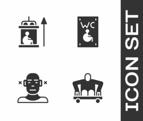 Set Man without legs sitting wheelchair, Elevator for disabled, Deaf and Separated toilet icon. Vector