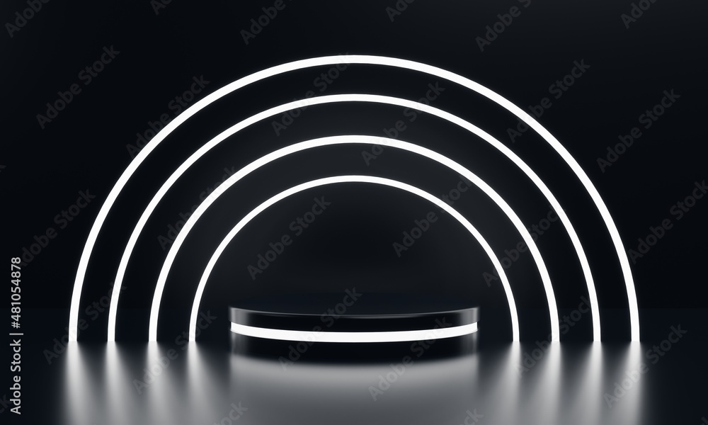 Aufkleber modern round product showcase sci-fi podium with white glowing light neon ring frame background. tec