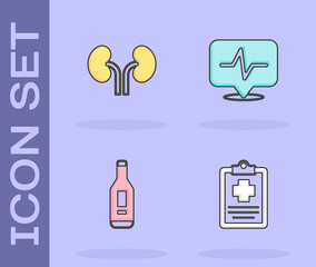 Set Patient record, Human kidneys, Digital thermometer and Heart rate icon. Vector
