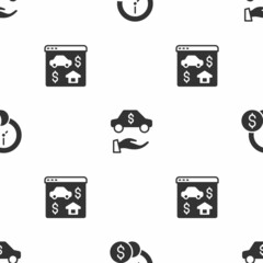 Set Time is money, Car rental and Online real estate on seamless pattern. Vector