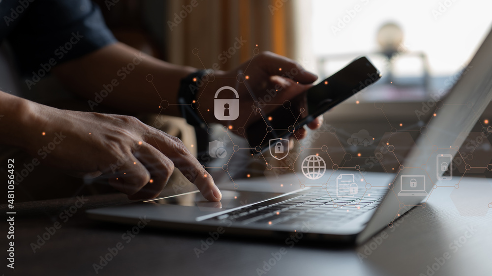 Poster cybersecurity. online data protection and information security concept.