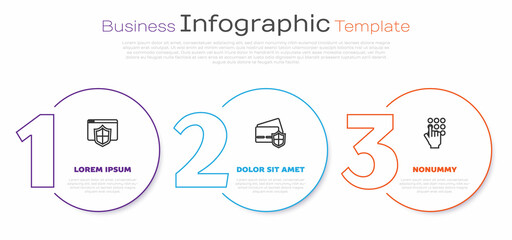 Set line Browser with shield, Credit card and Password protection. Business infographic template. Vector