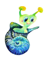 Cute snail in a shell watercolor isolated
