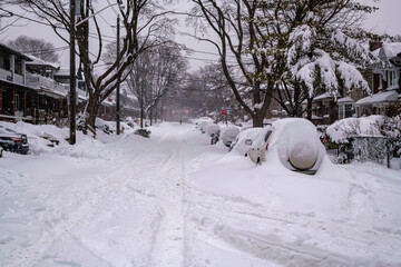  As a blizzard sweeps into a residential neighbourhood the streets fill with snow and residents...