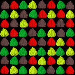 Fototapeta na wymiar Red, green, yellow and gray leaf patterns with black background. vector illustration.