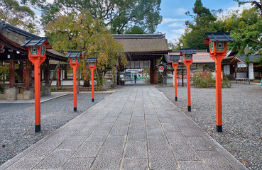 The front road (sando) to the Hirano Shrine.  Kyoto. Japan