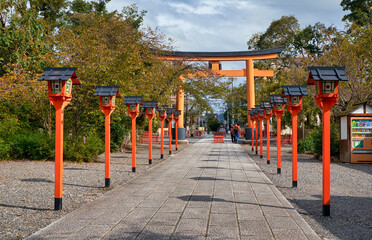 The front approach (sando) to the Hirano Shrine.  Kyoto. Japan