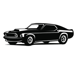 Plakat Retro muscle car vector illustration. Vintage poster of reto car. Old mobile isolated on white.