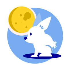 Single of White Rabbit Alongside with Full Moon, Blue Circle Backdrop