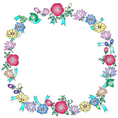 カラフルなお花の丸型フレーム