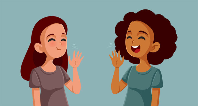 Girls Saluting Each other Forming Friendship Vector Cartoon Illustration