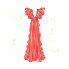 Model of a red evening dress.