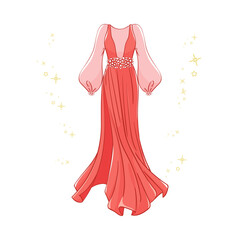 Model of a red evening dress.