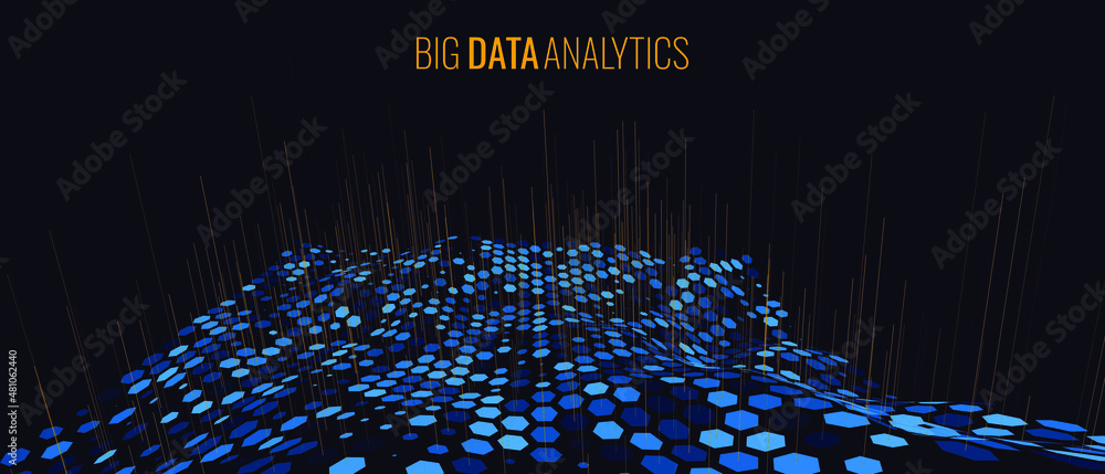 Poster Big Data Visualization. Hexagonal Grid with Lines. Infographics Design Concept. Vector Illustration.