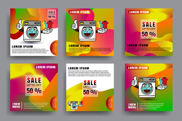 Six set modern wave fluid background. Gradient square banner template. Suitable for promotion, for social media post, stories, story, internet web banner, flyer, poster and brochure web internet ads.