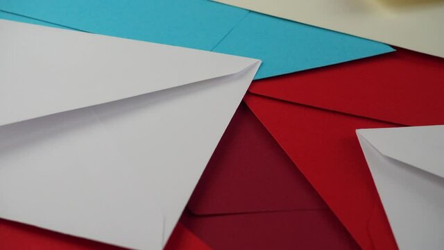Background from multicolored envelopes. Shooting on the move.
