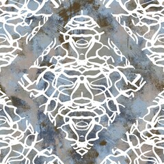 Seamless neutral and white grungy classic abstract surface pattern design for print. High quality illustration. Monochrome earth colored design with white pattern design overlay. Repeat graphic swatch