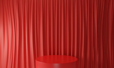 red podium with red curtain studio room.3d rendering.