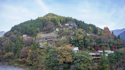 Fototapeta na wymiar 晩秋の祖谷のかずら橋付近の集落の情景＠徳島