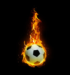 Fototapeta na wymiar Soccer ball, on fire on black background