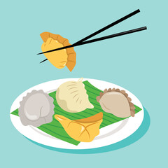 Cartoon Chinese Dumplings Chopsticks Plate