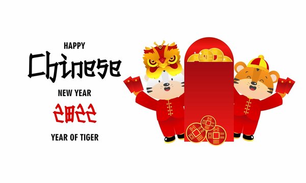 Chinese new year, the year of the tiger. Celebrations with cute tiger