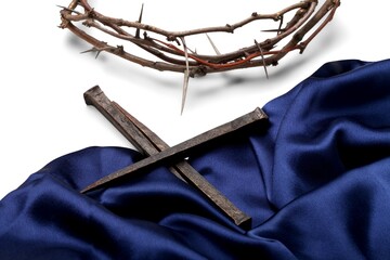 Three Nails In Shape Of  blue Robe, Crown Of Thorns And Blood Drops
