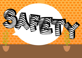 Safety. Comic book word text on abstract comics background. Retro pop art style illustration.