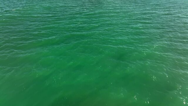 Aerial simulation over green ocean water